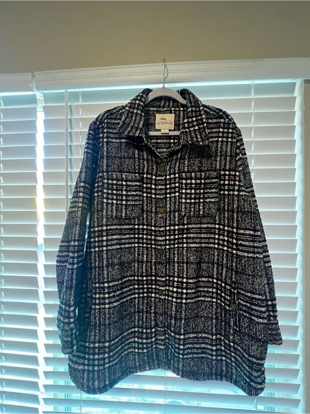 Classic Black & White Plaid Women's Jacket - Relaxed Shacket